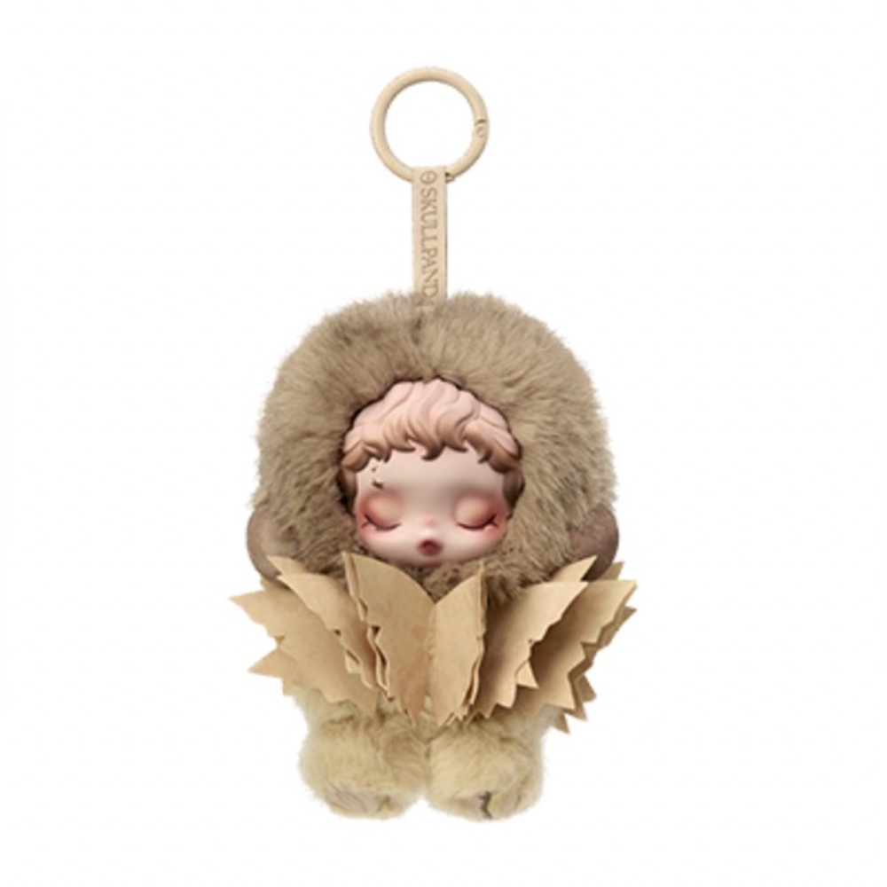 Sleepy Baby Plush Keychain in Beige Fur - SKULLPANDA